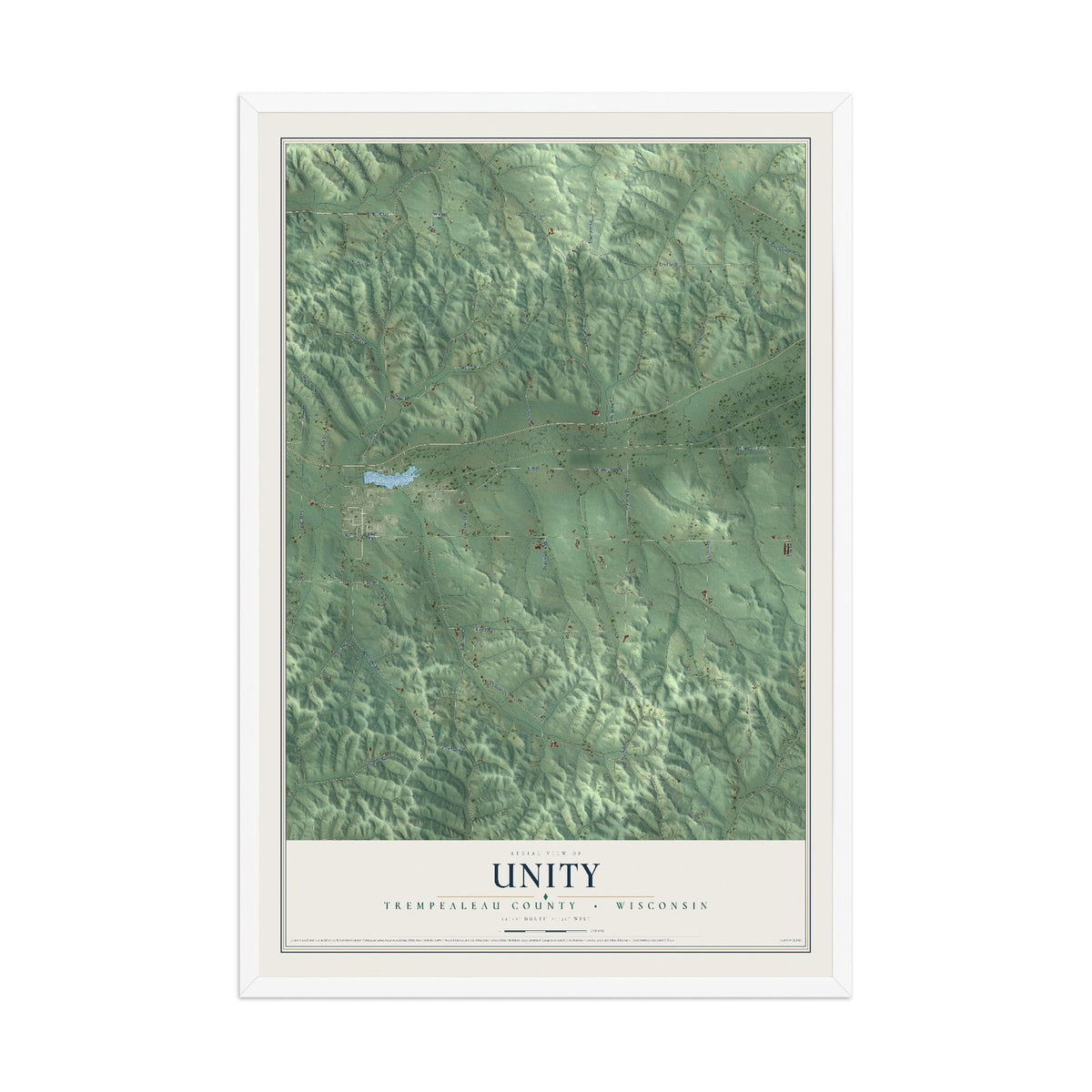 Map of Unity, Trempealeau County, Wisconsin, 12 x 18 inch print in a white wood frame