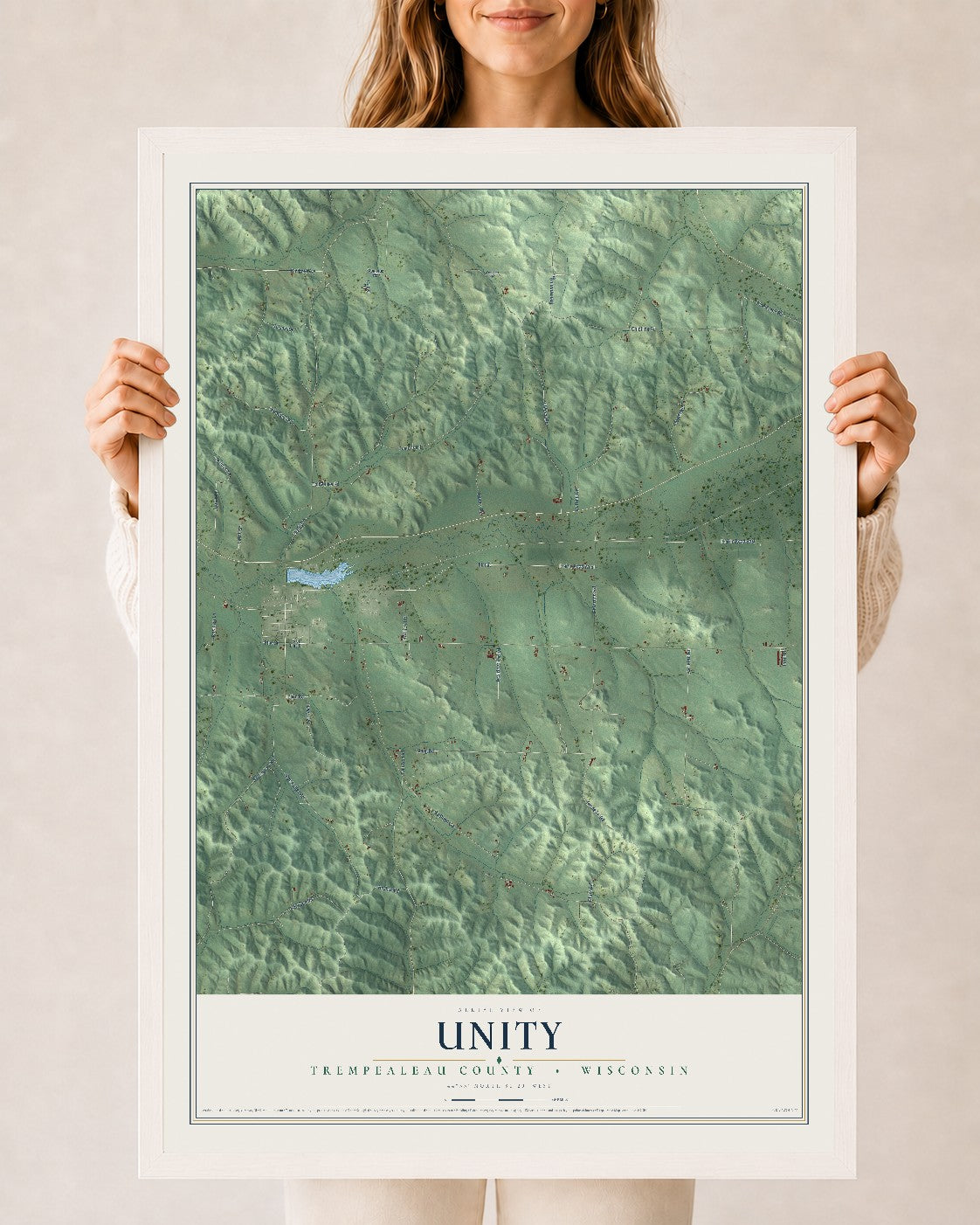Map of Unity, Trempealeau County, Wisconsin, 24 x 36 inch print in a white wood frame