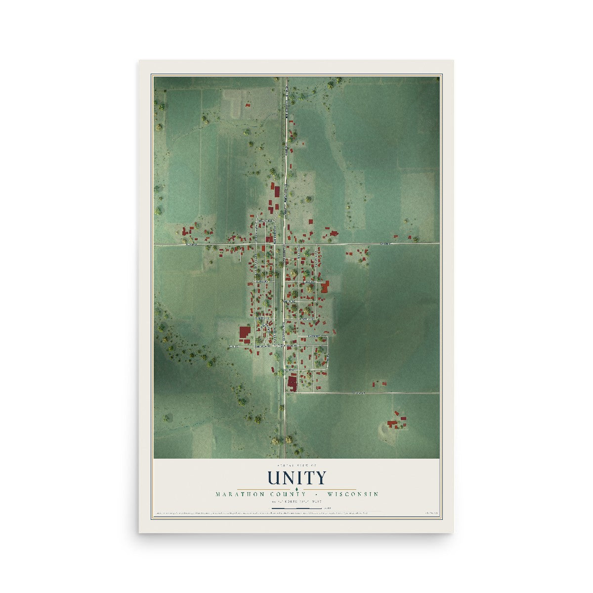 Map of Unity, Marathon County, Wisconsin, 12 x 18 inch unframed archival matte print