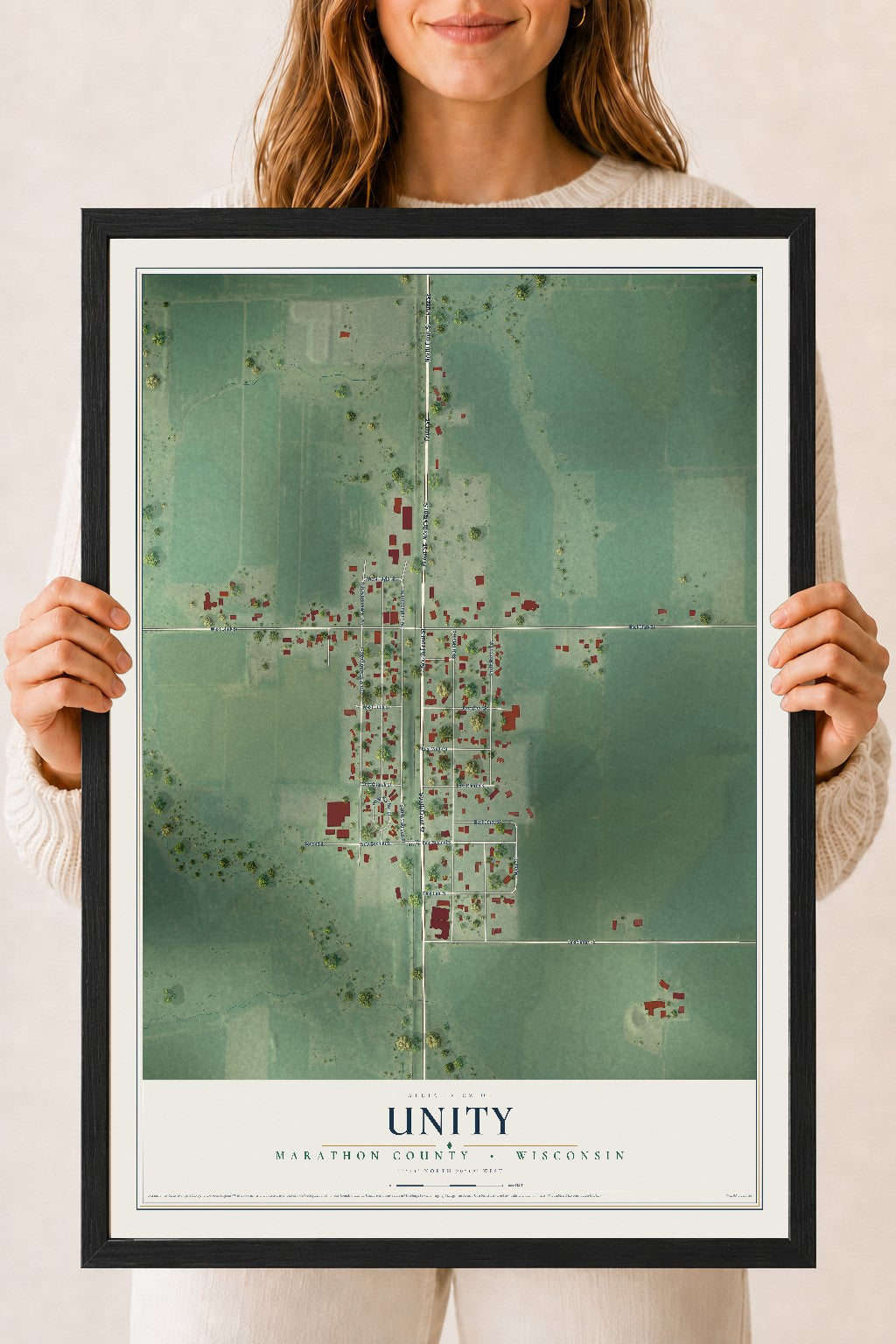 Map of Unity, Marathon County, Wisconsin, 18 x 24 inch print in a black wood frame