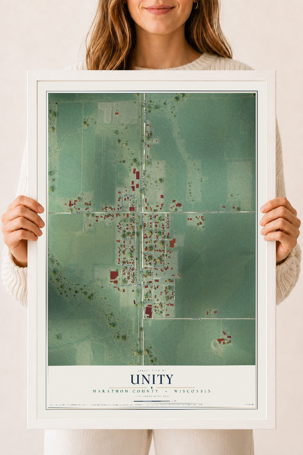 Map of Unity, Marathon County, Wisconsin, 18 x 24 inch print in a white wood frame