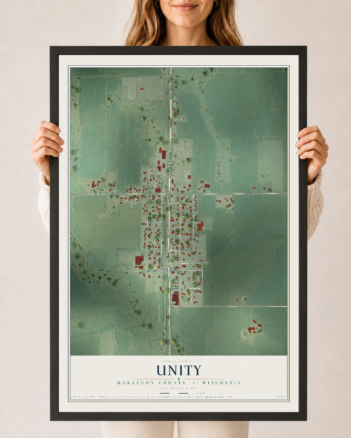 Map of Unity, Marathon County, Wisconsin, 24 x 36 inch print in a black wood frame