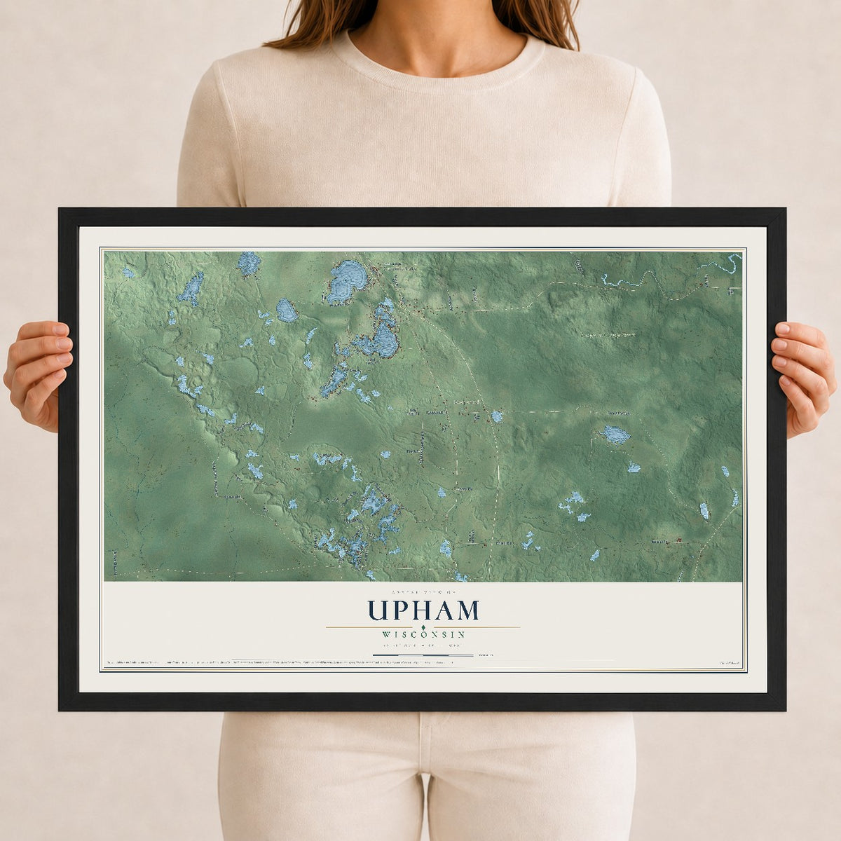 Map of Upham, Wisconsin, 12 x 18 inch print in a black wood frame