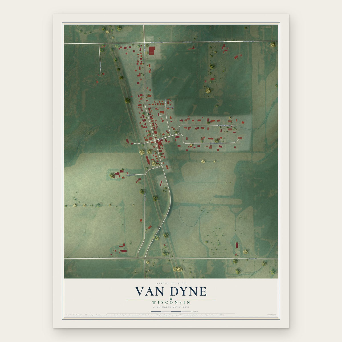 Van Dyne, Wisconsin map print, the full design