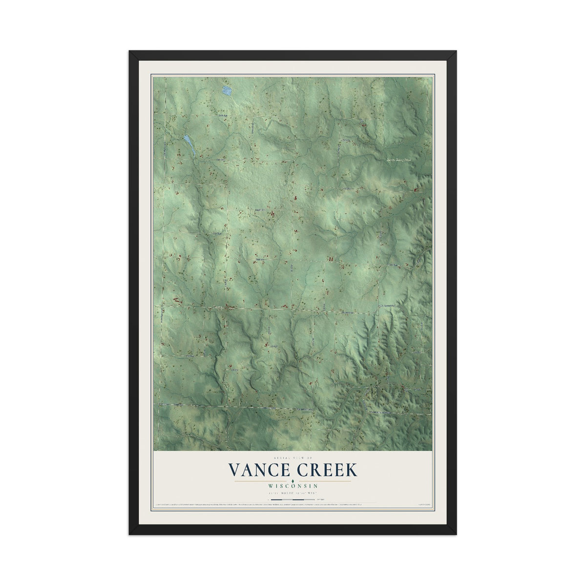 Map of Vance Creek, Wisconsin, 12 x 18 inch print in a black wood frame