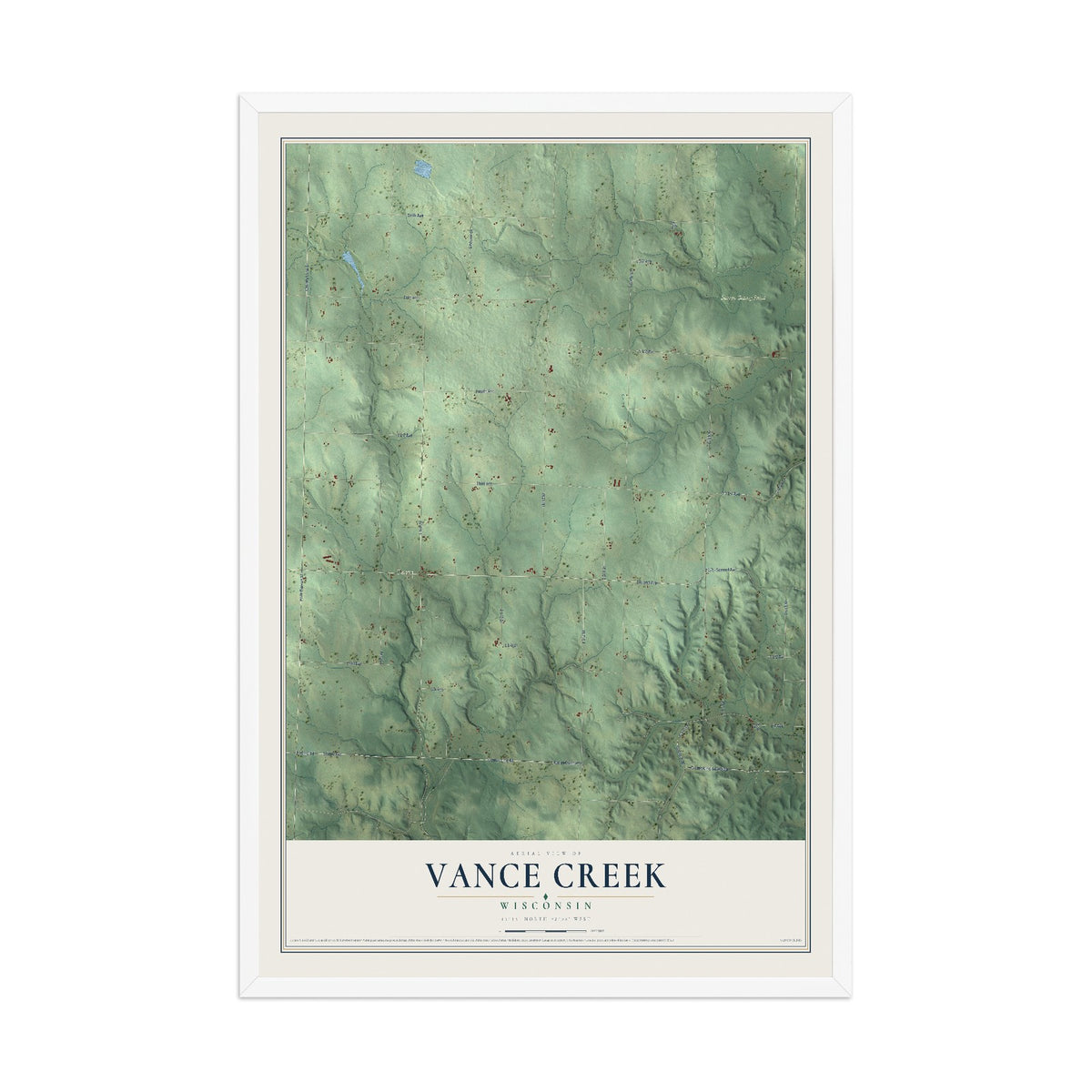 Map of Vance Creek, Wisconsin, 12 x 18 inch print in a white wood frame