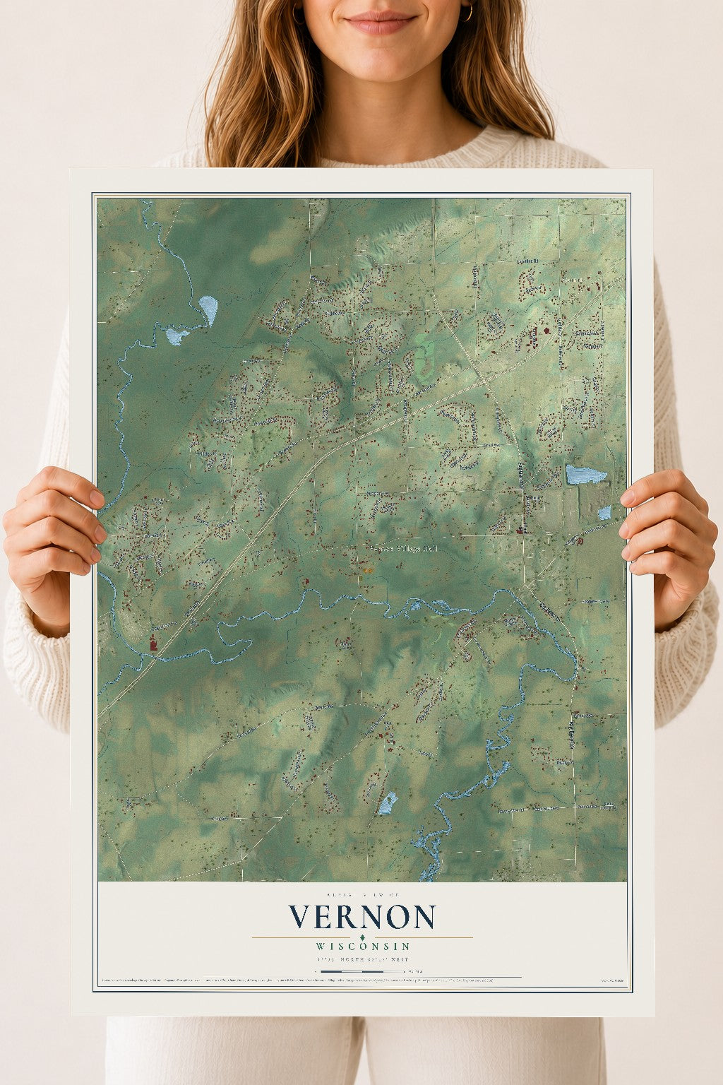 Map of Vernon, Wisconsin, 18 x 24 inch unframed archival matte print