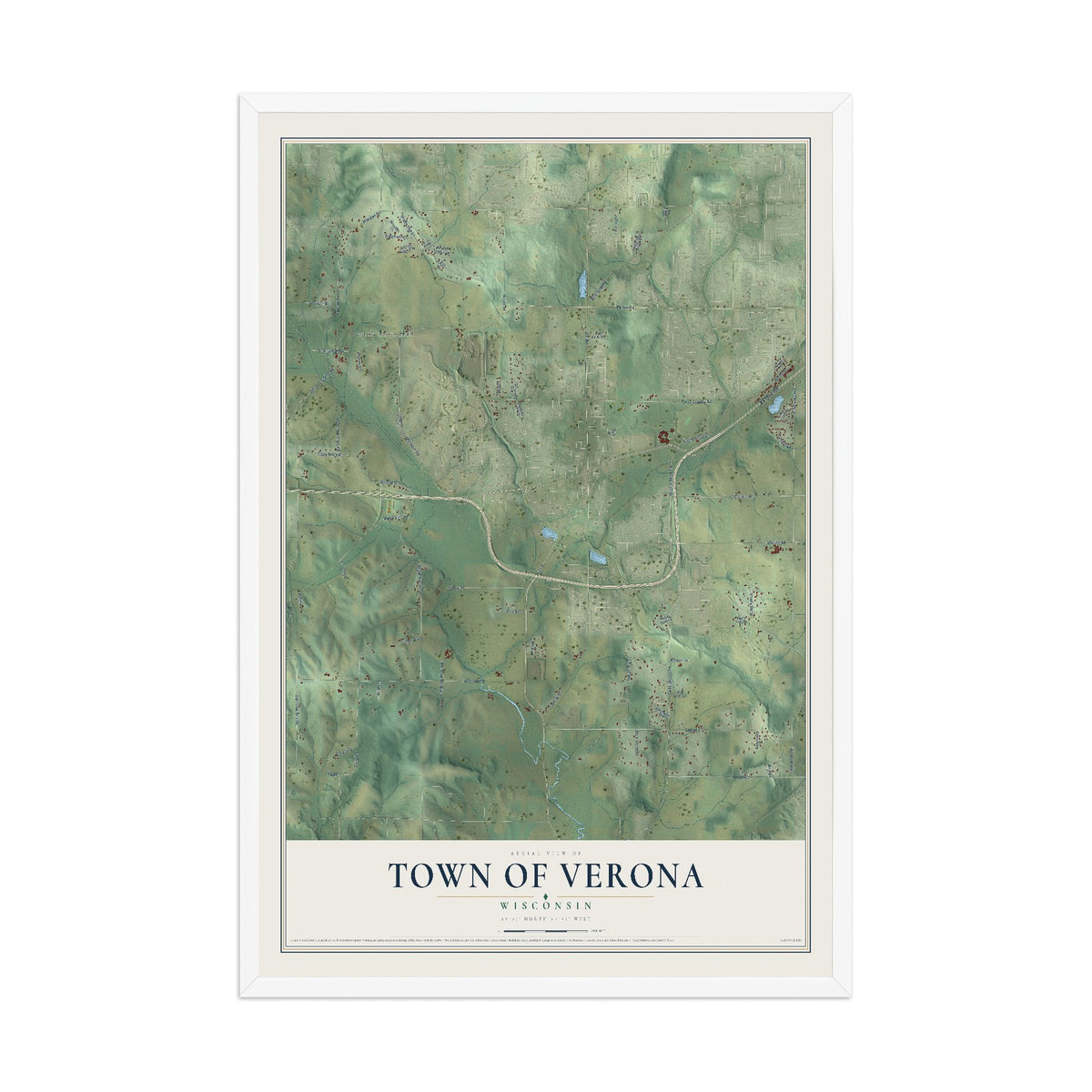 Map of the Town of Verona, Wisconsin, 12 x 18 inch print in a white wood frame