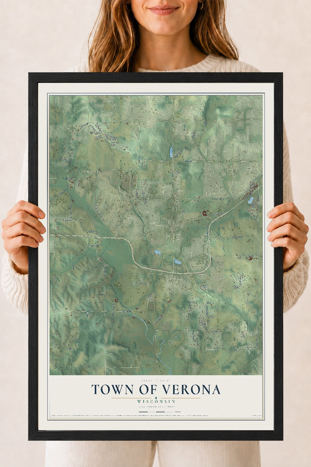 Map of the Town of Verona, Wisconsin, 18 x 24 inch print in a black wood frame