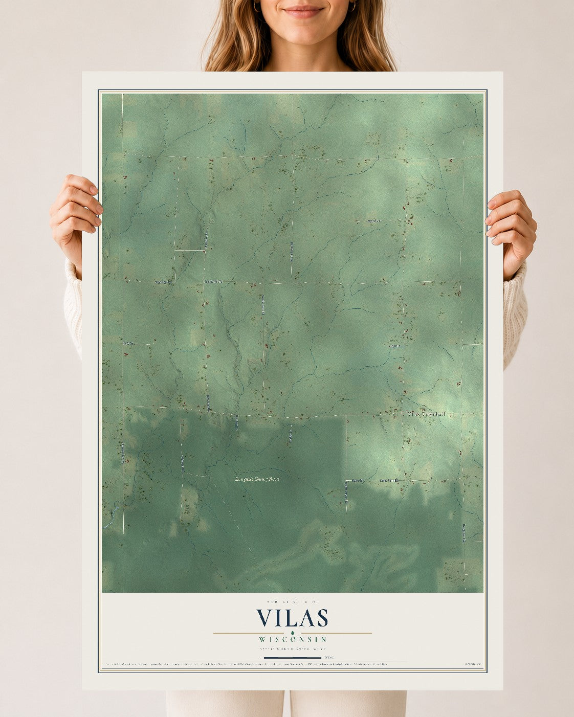 Map of Vilas, Wisconsin, 24 x 36 inch unframed archival matte print