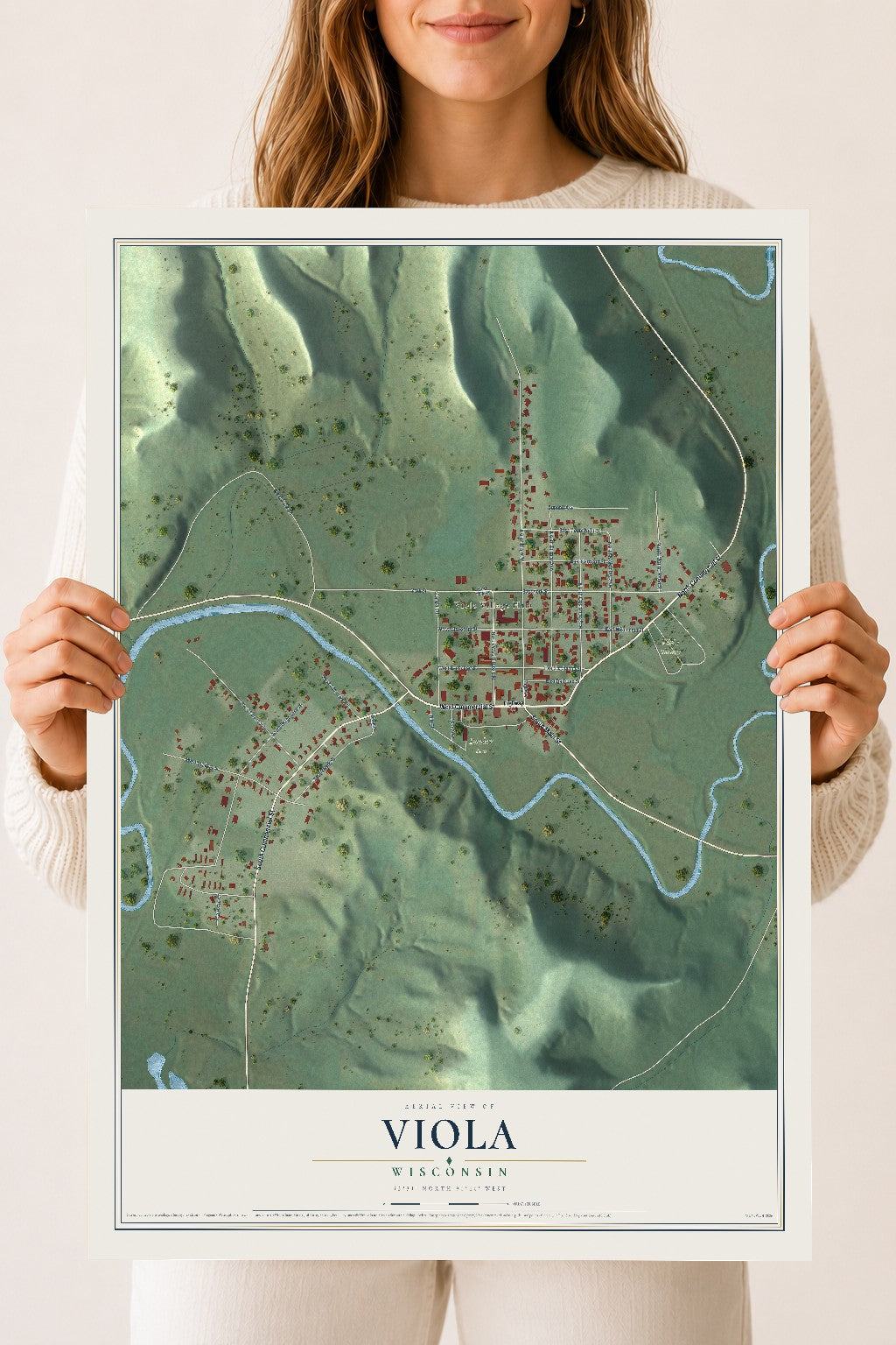 Map of Viola, Wisconsin, 18 x 24 inch unframed archival matte print