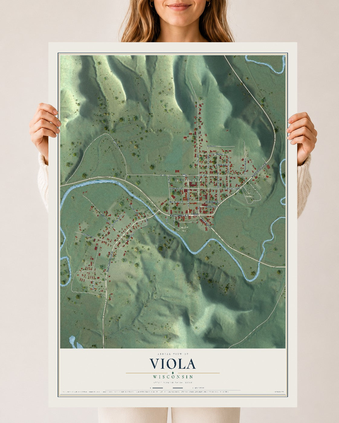 Map of Viola, Wisconsin, 24 x 36 inch unframed archival matte print