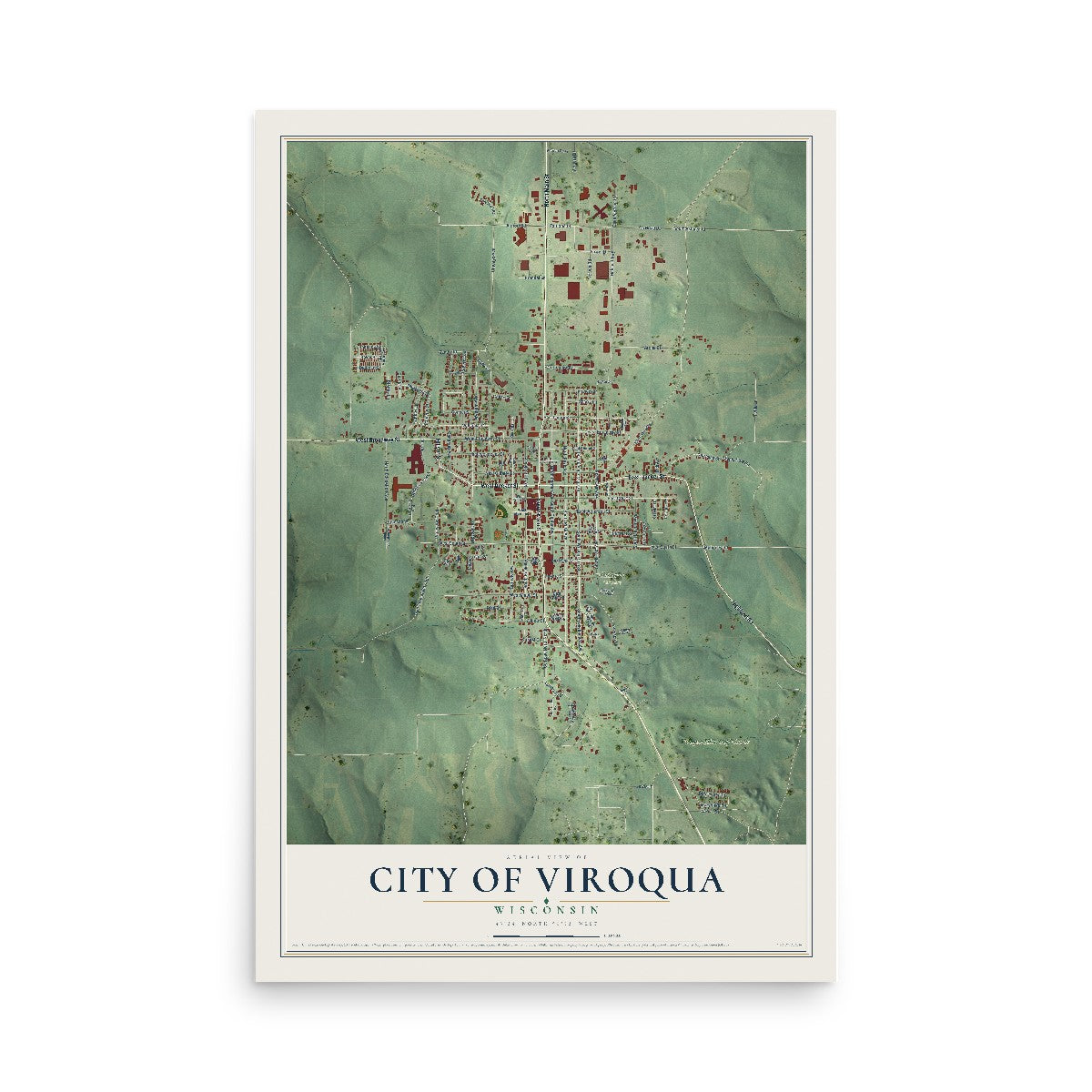 Map of Viroqua, Wisconsin, 12 x 18 inch unframed archival matte print