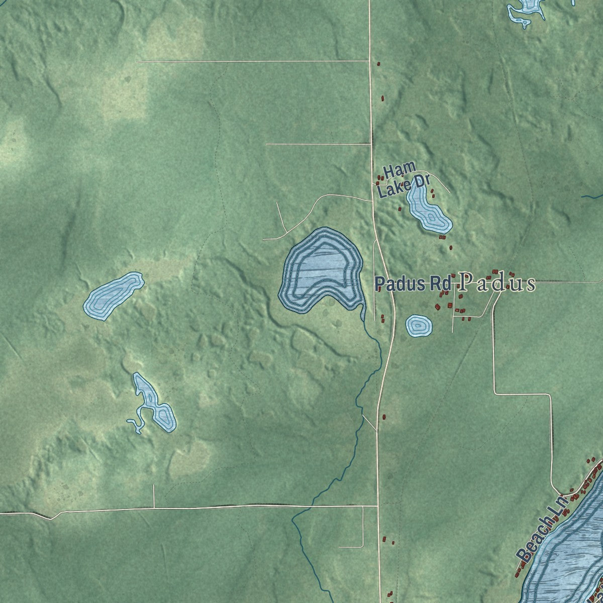 Second close-up of the map of Wabeno, Wisconsin print showing more streets and buildings