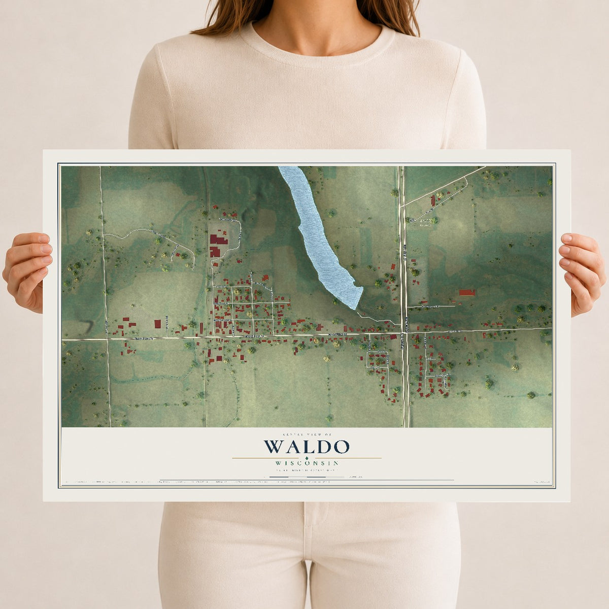Map of Waldo, Wisconsin, 12 x 18 inch unframed archival matte print