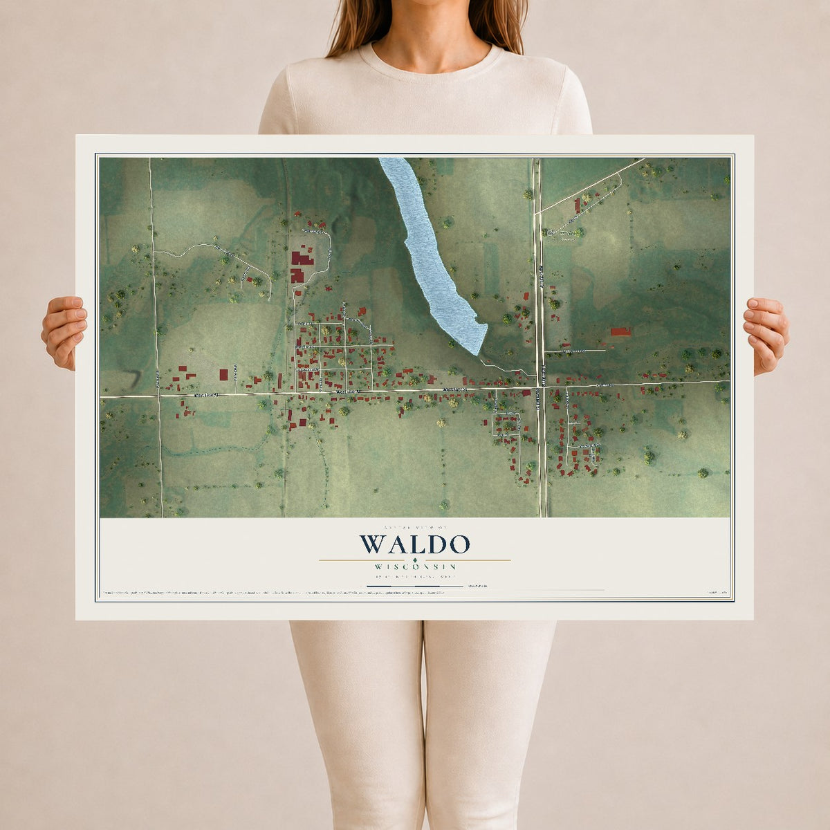 Map of Waldo, Wisconsin, 24 x 36 inch unframed archival matte print