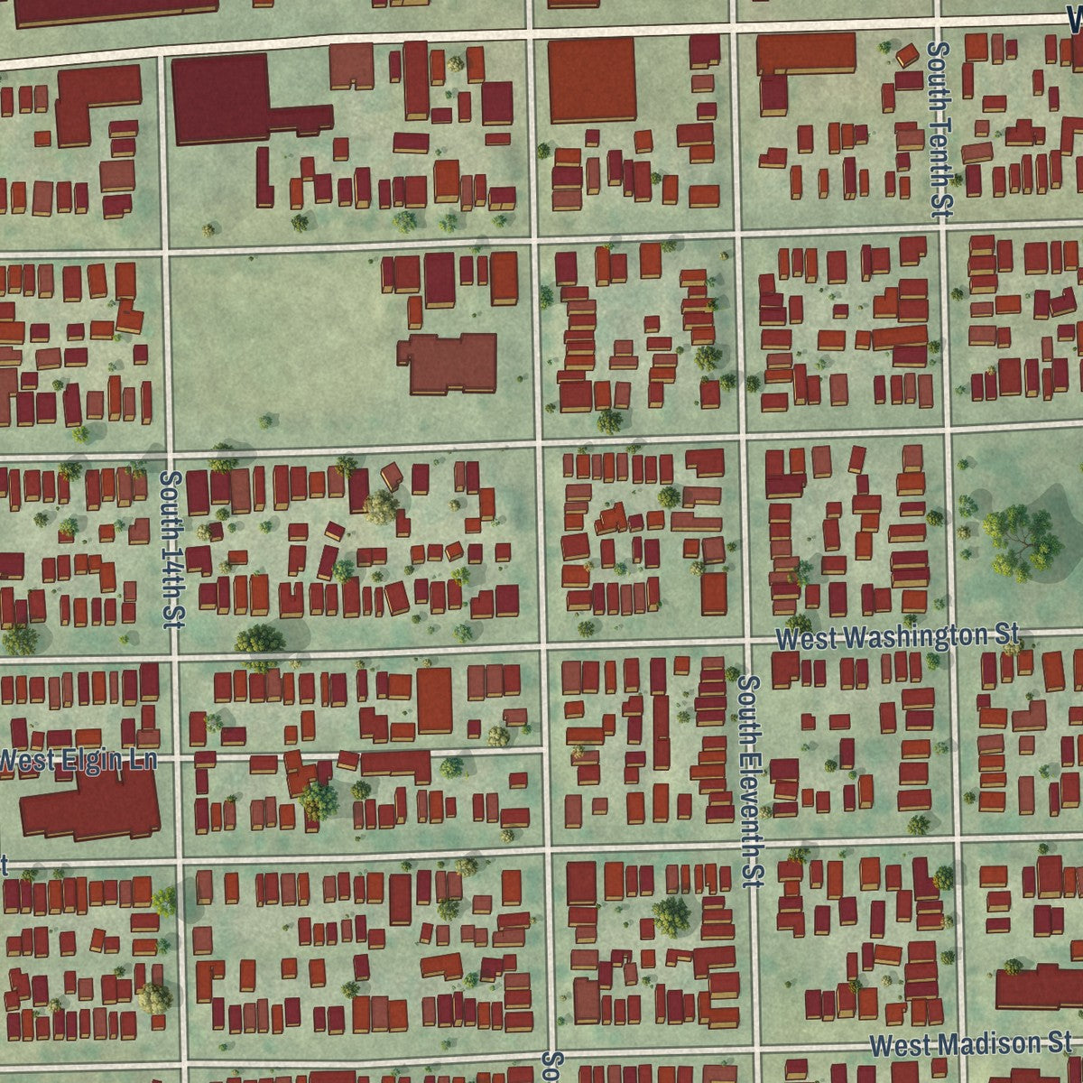 Close-up of the map of Walker's Point, Wisconsin print showing street and building detail