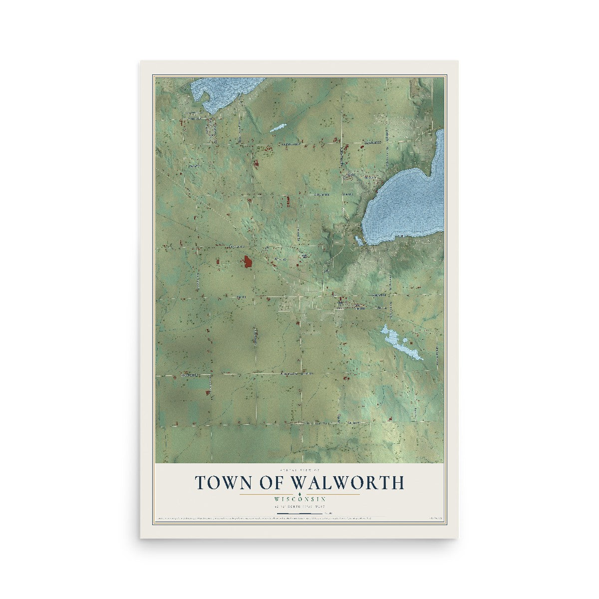 Map of the Town of Walworth, Wisconsin, 12 x 18 inch unframed archival matte print