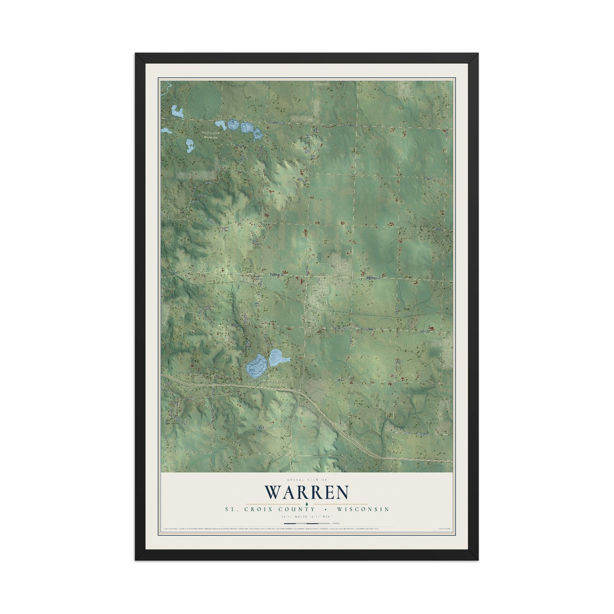 Map of Warren, St. Croix County, Wisconsin, 12 x 18 inch print in a black wood frame