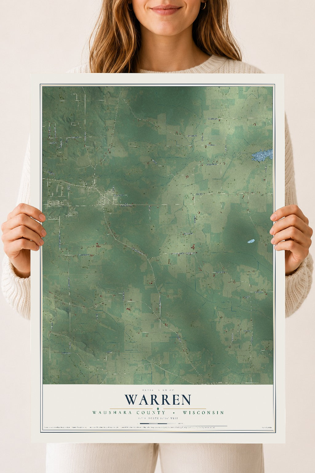 Map of Warren, Waushara County, Wisconsin, 18 x 24 inch unframed archival matte print