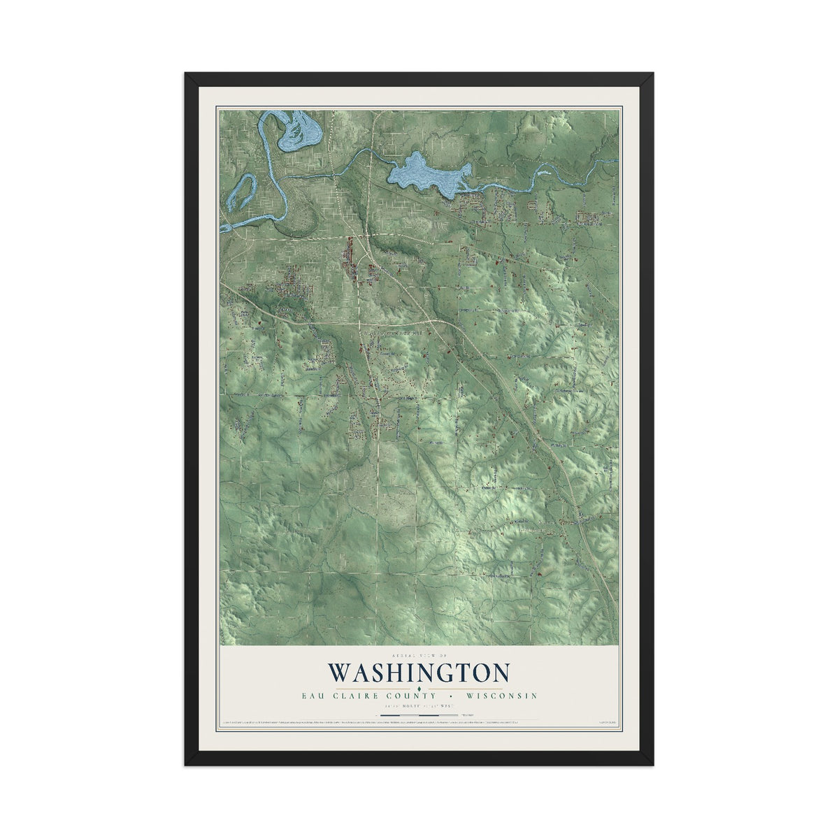 Map of Washington, Eau Claire County, Wisconsin, 12 x 18 inch print in a black wood frame