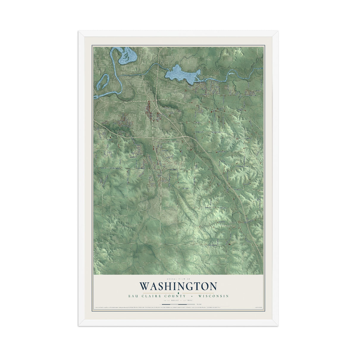 Map of Washington, Eau Claire County, Wisconsin, 12 x 18 inch print in a white wood frame