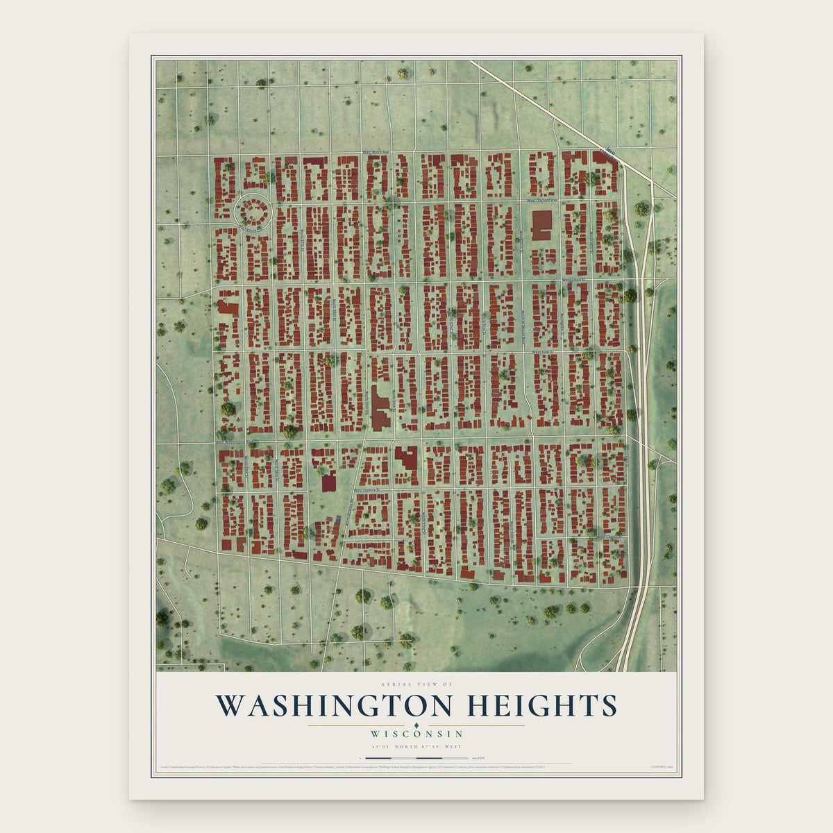 Washington Heights, Wisconsin map print, the full design