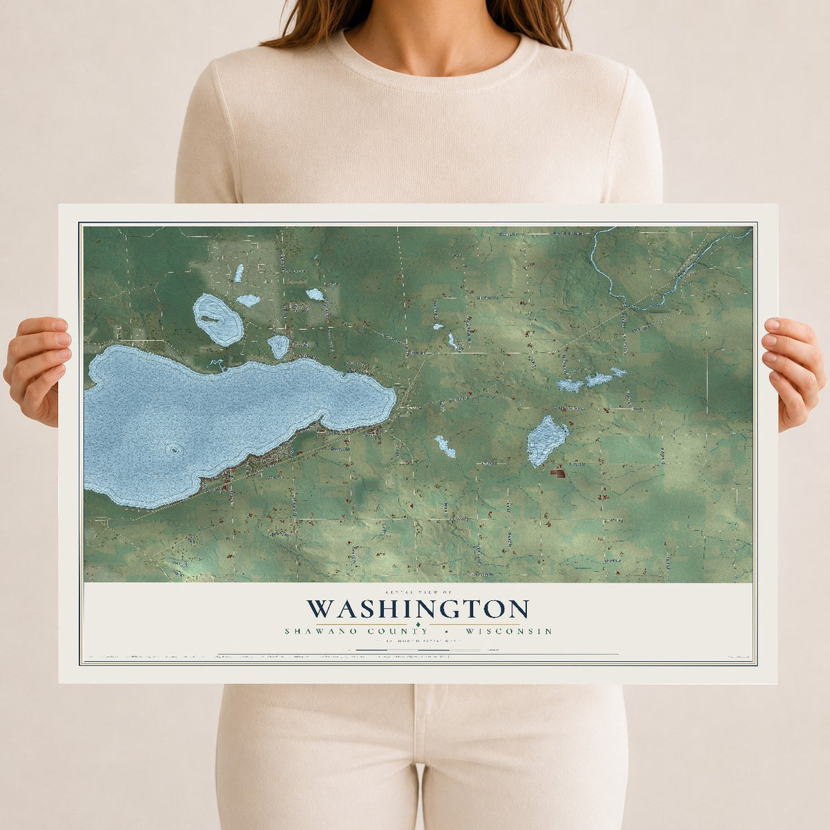 Map of Washington, Shawano County, Wisconsin, 12 x 18 inch unframed archival matte print
