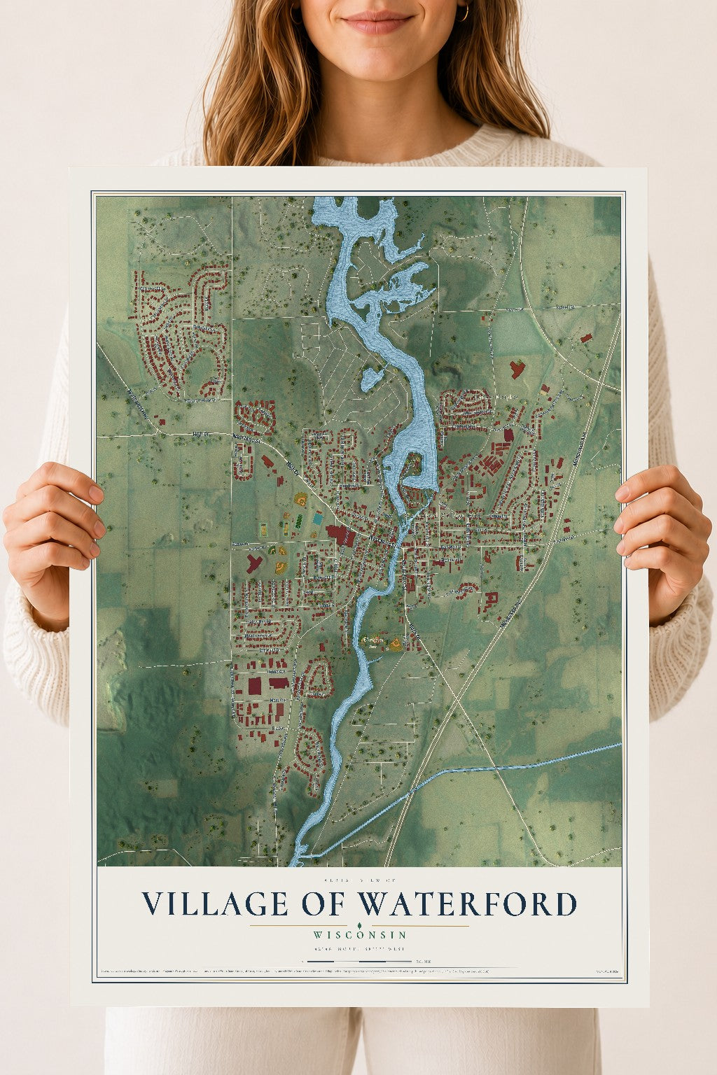 Map of Waterford, Wisconsin, 18 x 24 inch unframed archival matte print