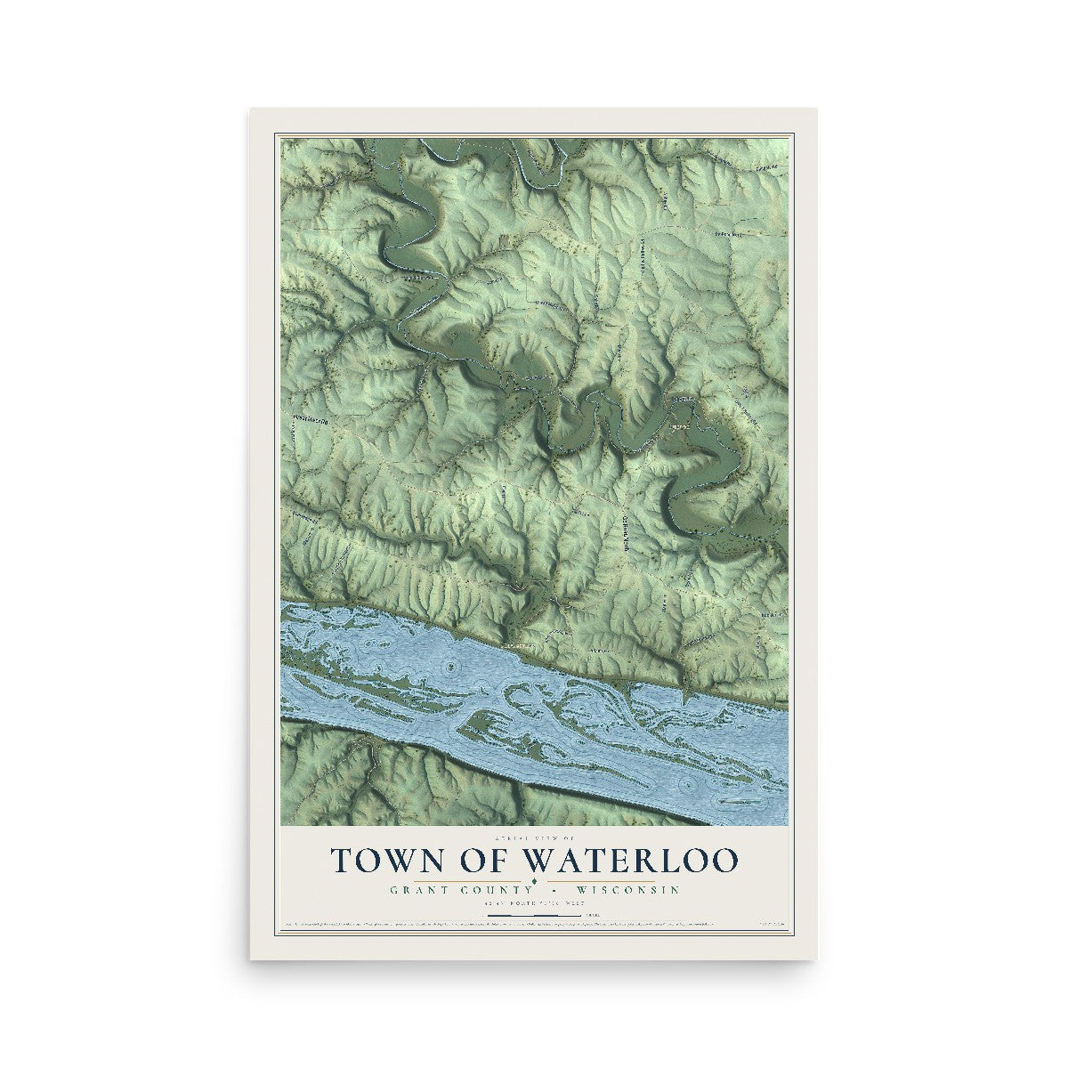 Map of the Town of Waterloo, Grant County, Wisconsin, 12 x 18 inch unframed archival matte print