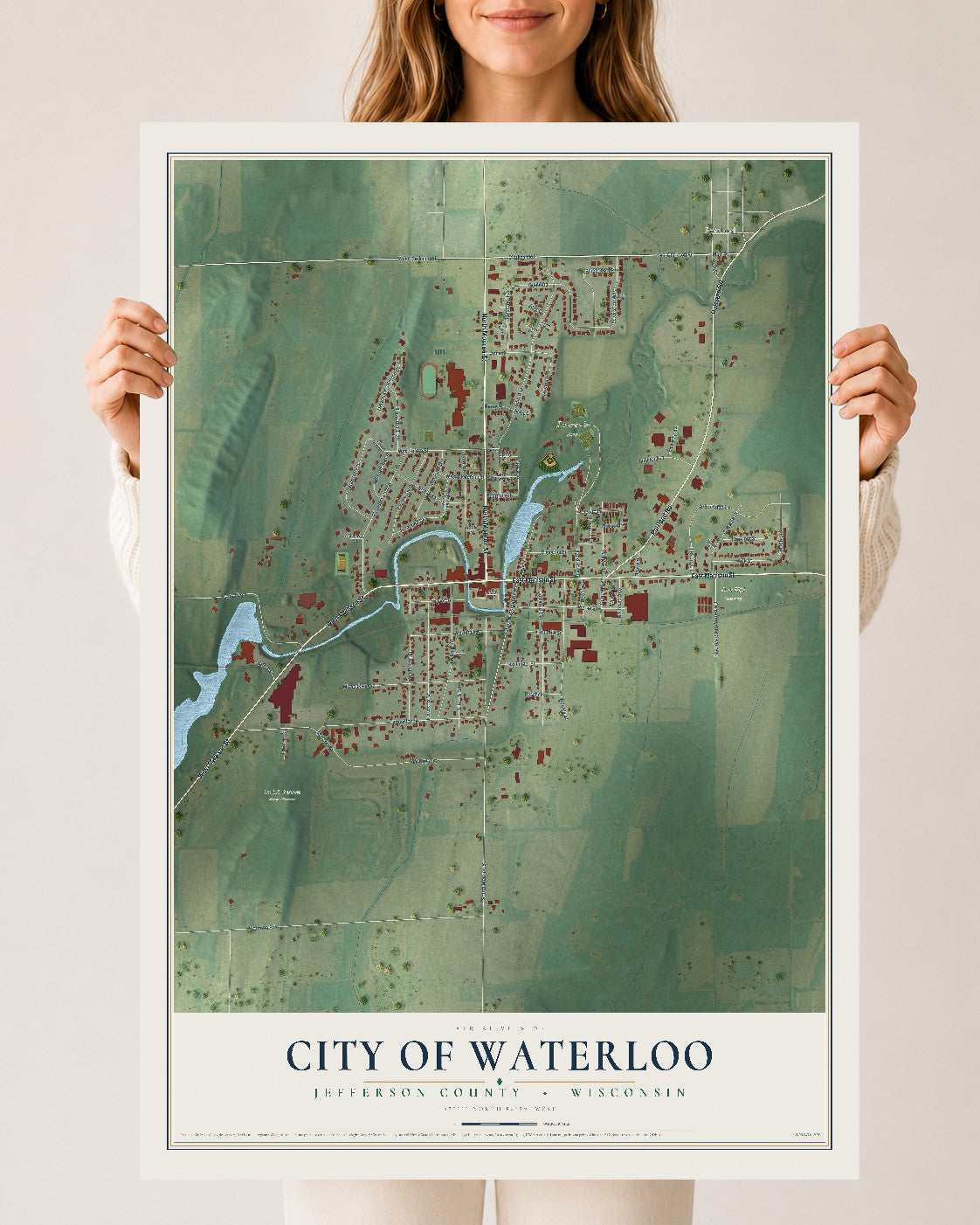 Map of Waterloo, Wisconsin, 24 x 36 inch unframed archival matte print