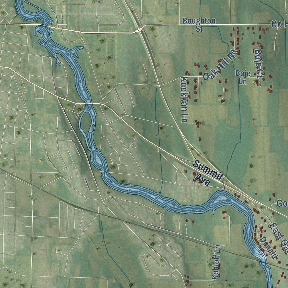 Close-up of the map of the Town of Watertown, Wisconsin print showing street and building detail
