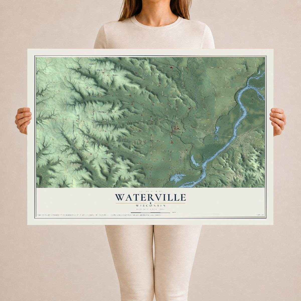 Map of Waterville, Wisconsin, 24 x 36 inch unframed archival matte print