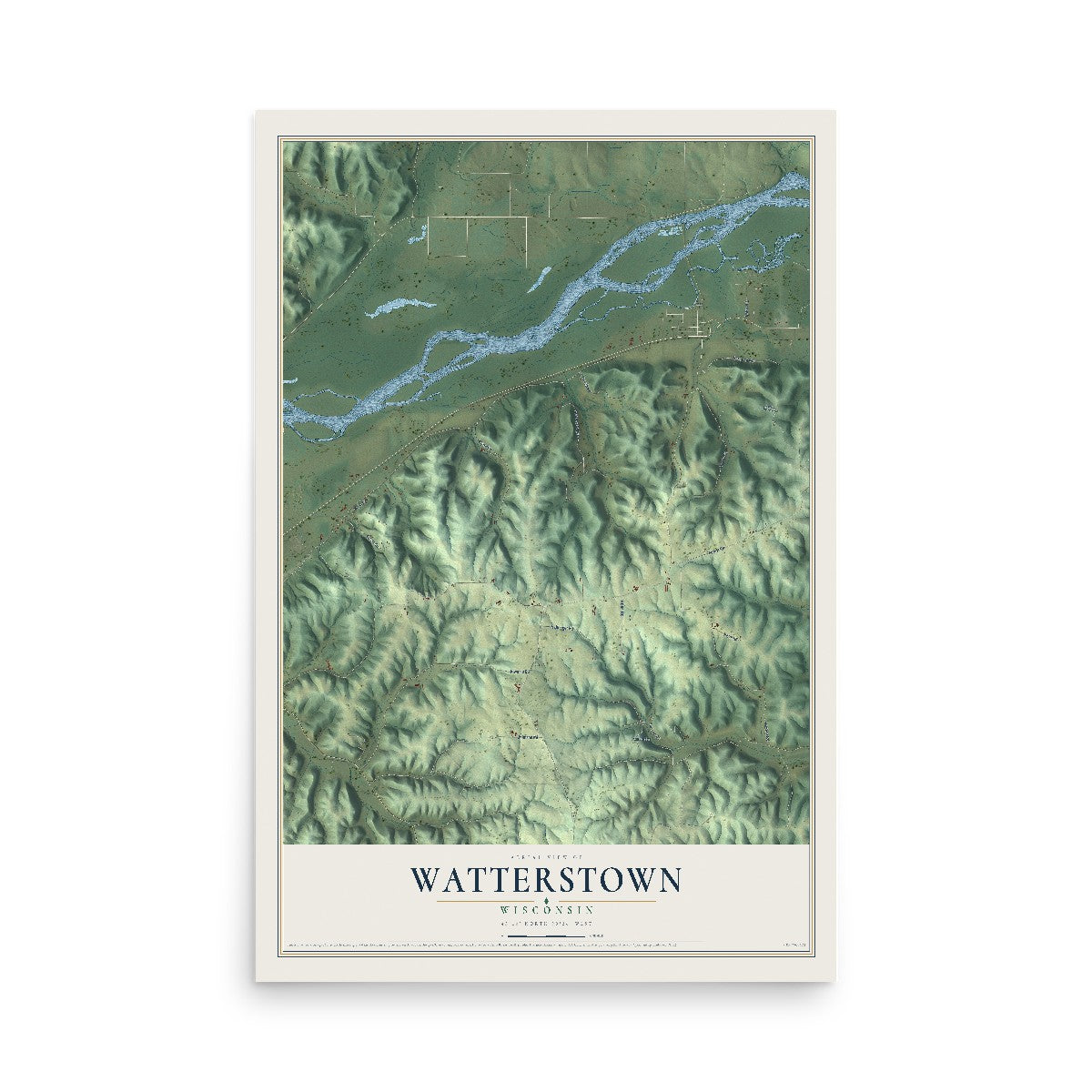 Map of Watterstown, Wisconsin, 12 x 18 inch unframed archival matte print