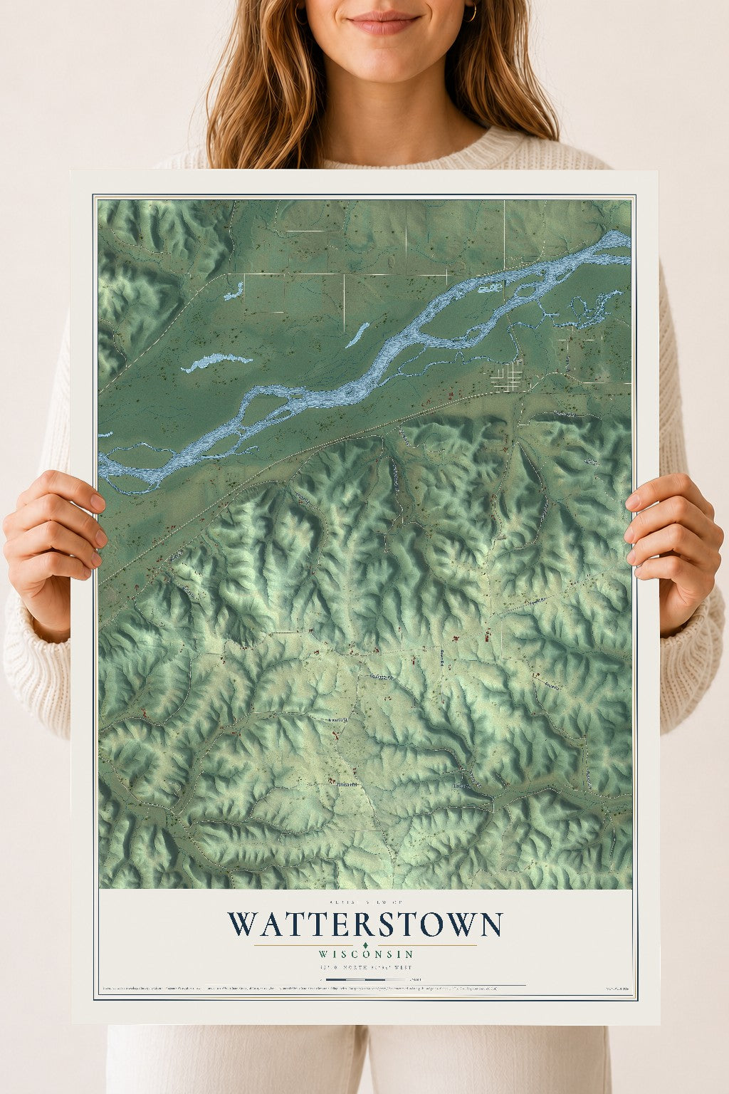 Map of Watterstown, Wisconsin, 18 x 24 inch unframed archival matte print