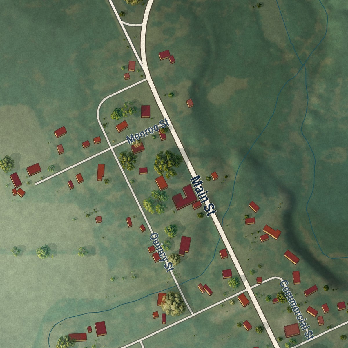 Close-up of the map of Waukau, Wisconsin print showing street and building detail