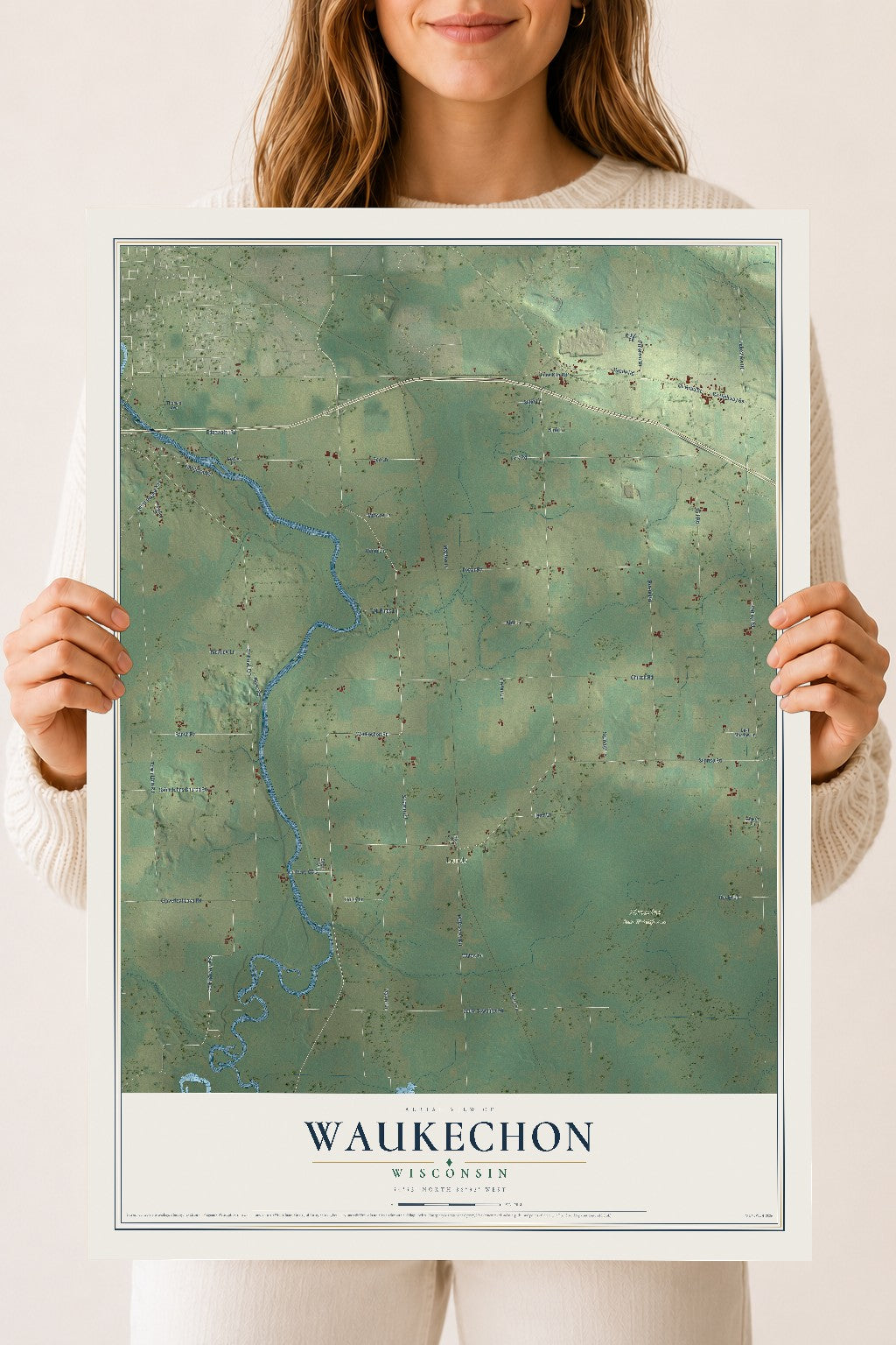 Map of Waukechon, Wisconsin, 18 x 24 inch unframed archival matte print