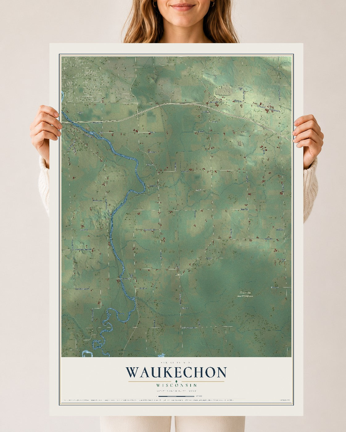 Map of Waukechon, Wisconsin, 24 x 36 inch unframed archival matte print