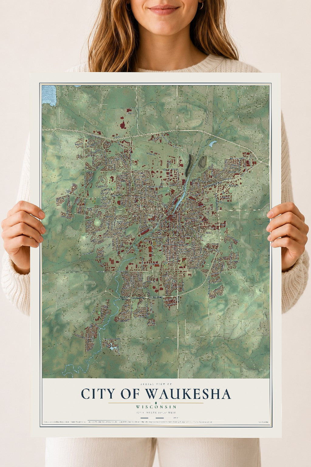 Map of Waukesha, Wisconsin, 18 x 24 inch unframed archival matte print