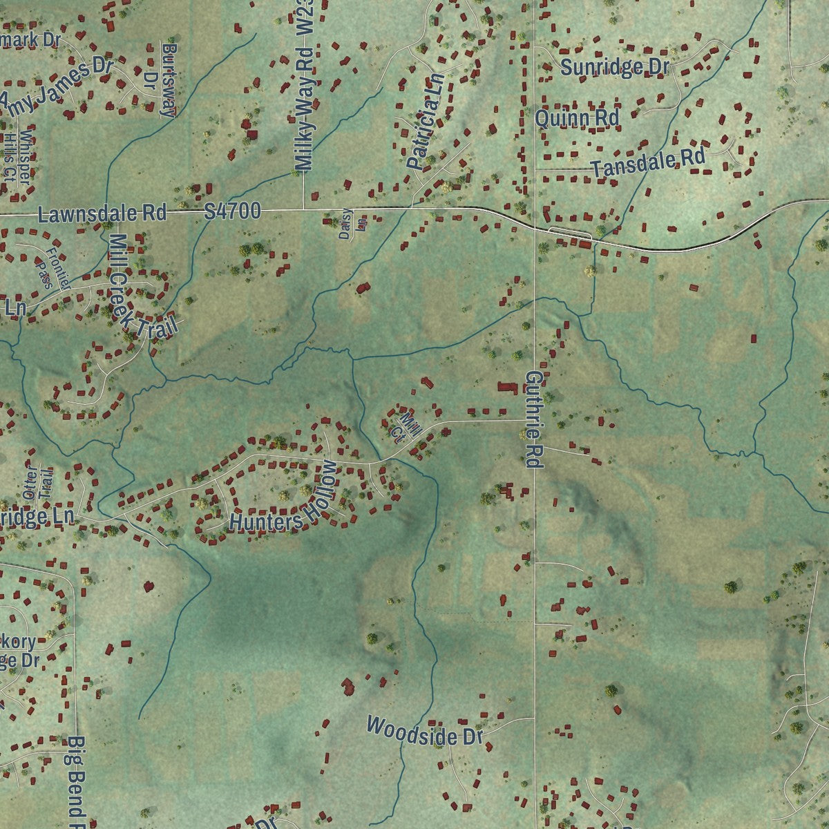 Second close-up of the map of the Village of Waukesha, Wisconsin print showing more streets and buildings