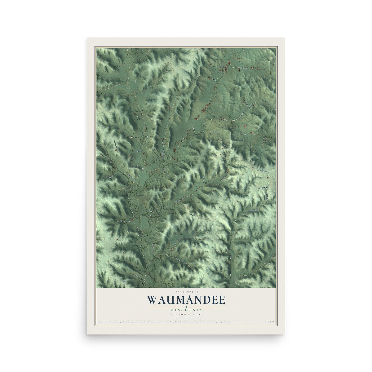 Map of Waumandee, Wisconsin, 12 x 18 inch unframed archival matte print