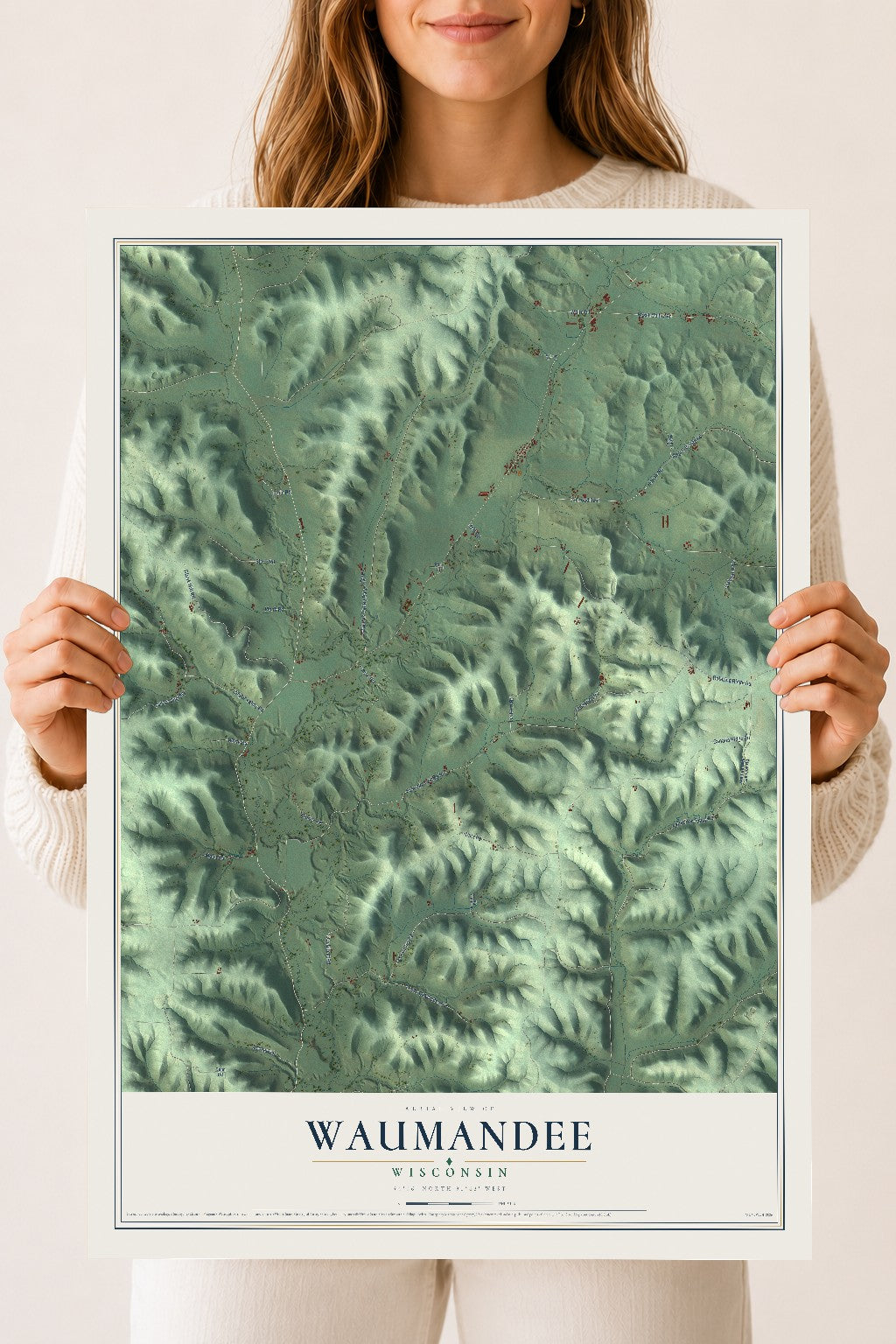 Map of Waumandee, Wisconsin, 18 x 24 inch unframed archival matte print