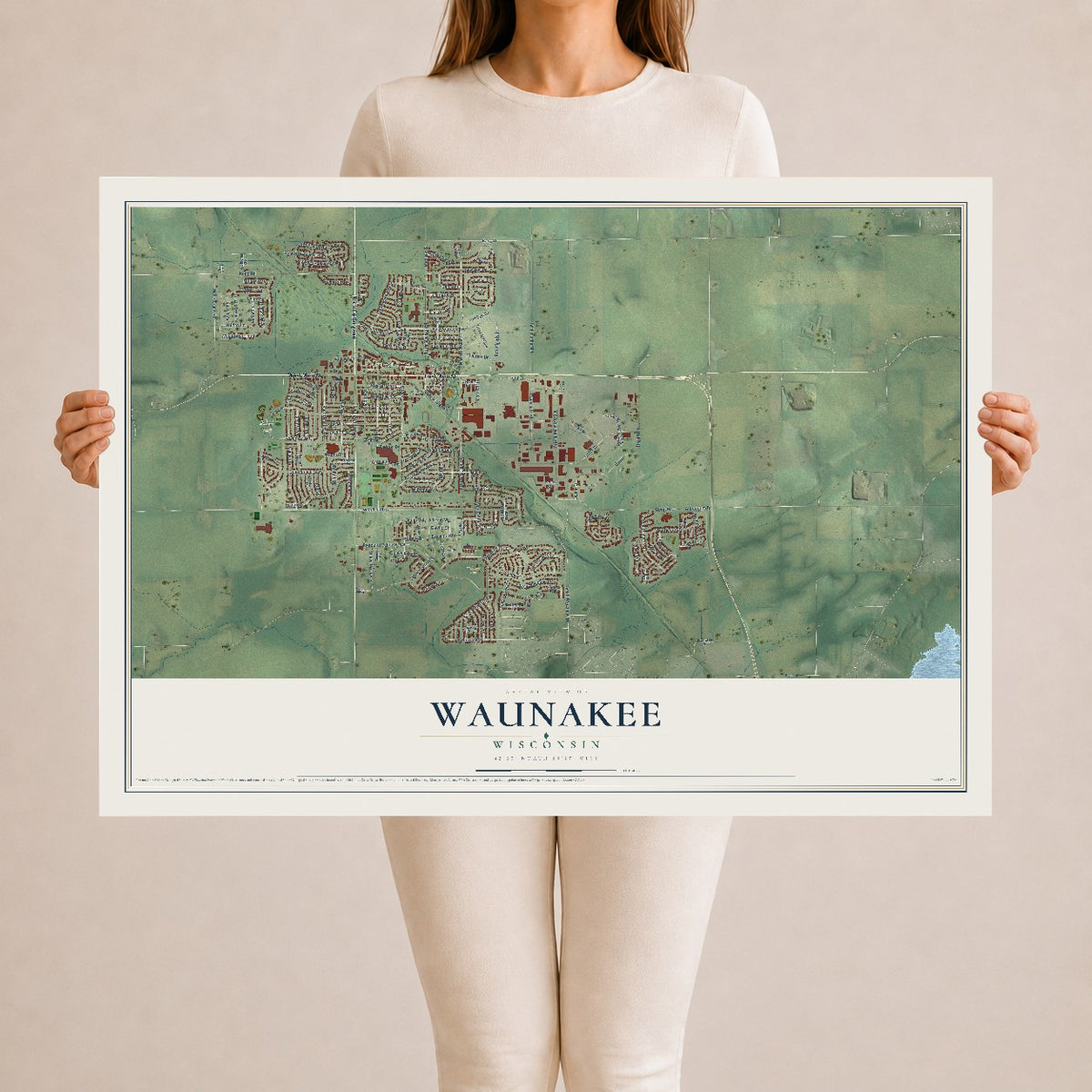 Map of Waunakee, Wisconsin, 24 x 36 inch unframed archival matte print