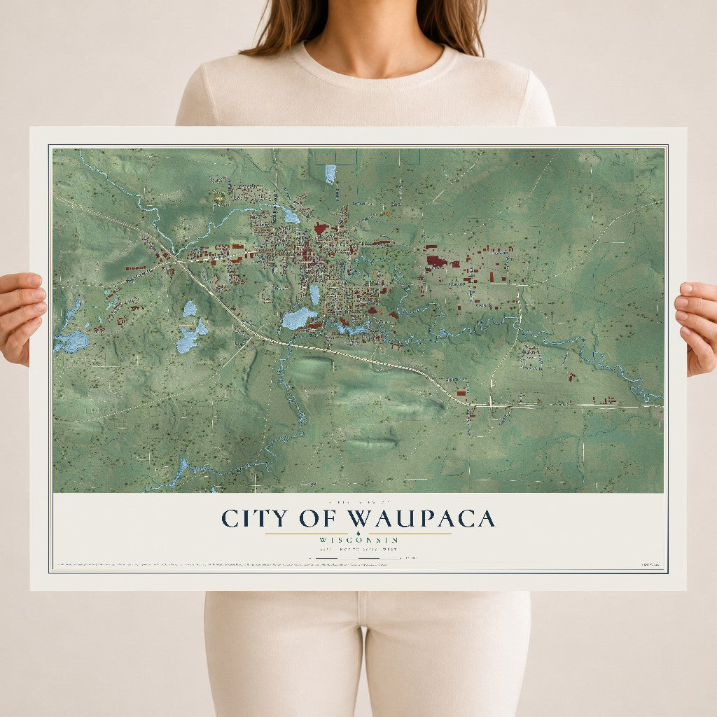 Map of Waupaca, Wisconsin, 18 x 24 inch unframed archival matte print