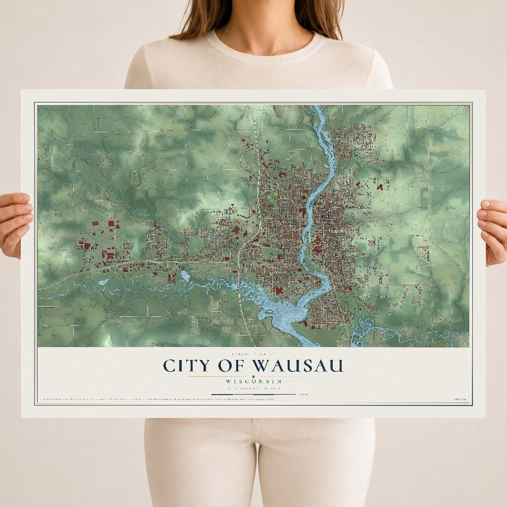 Map of Wausau, Wisconsin, 18 x 24 inch unframed archival matte print