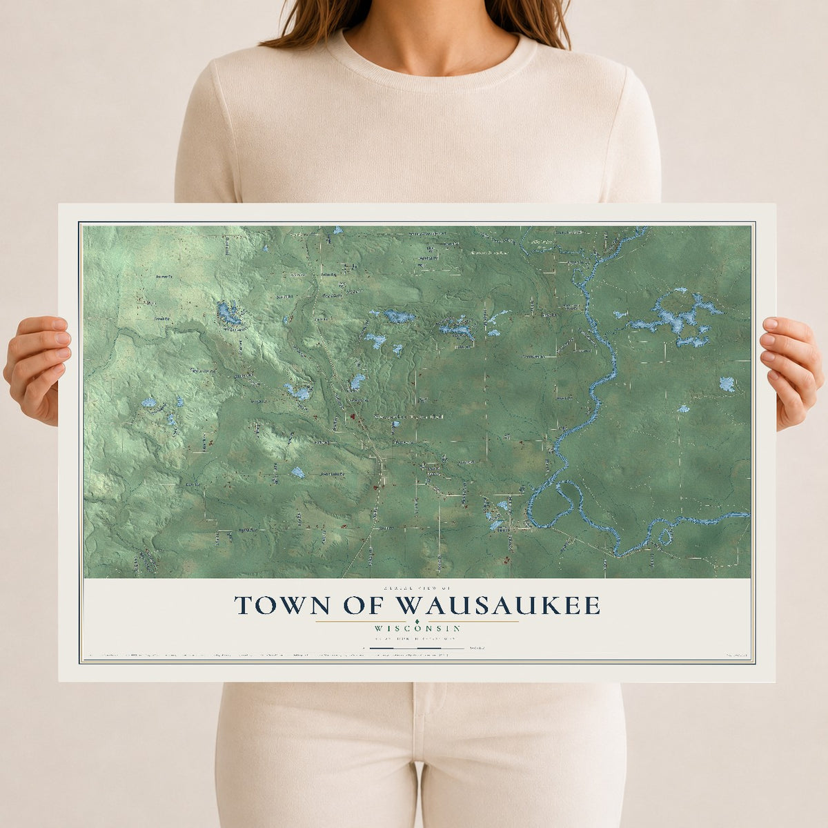 Map of the Town of Wausaukee, Wisconsin, 12 x 18 inch unframed archival matte print