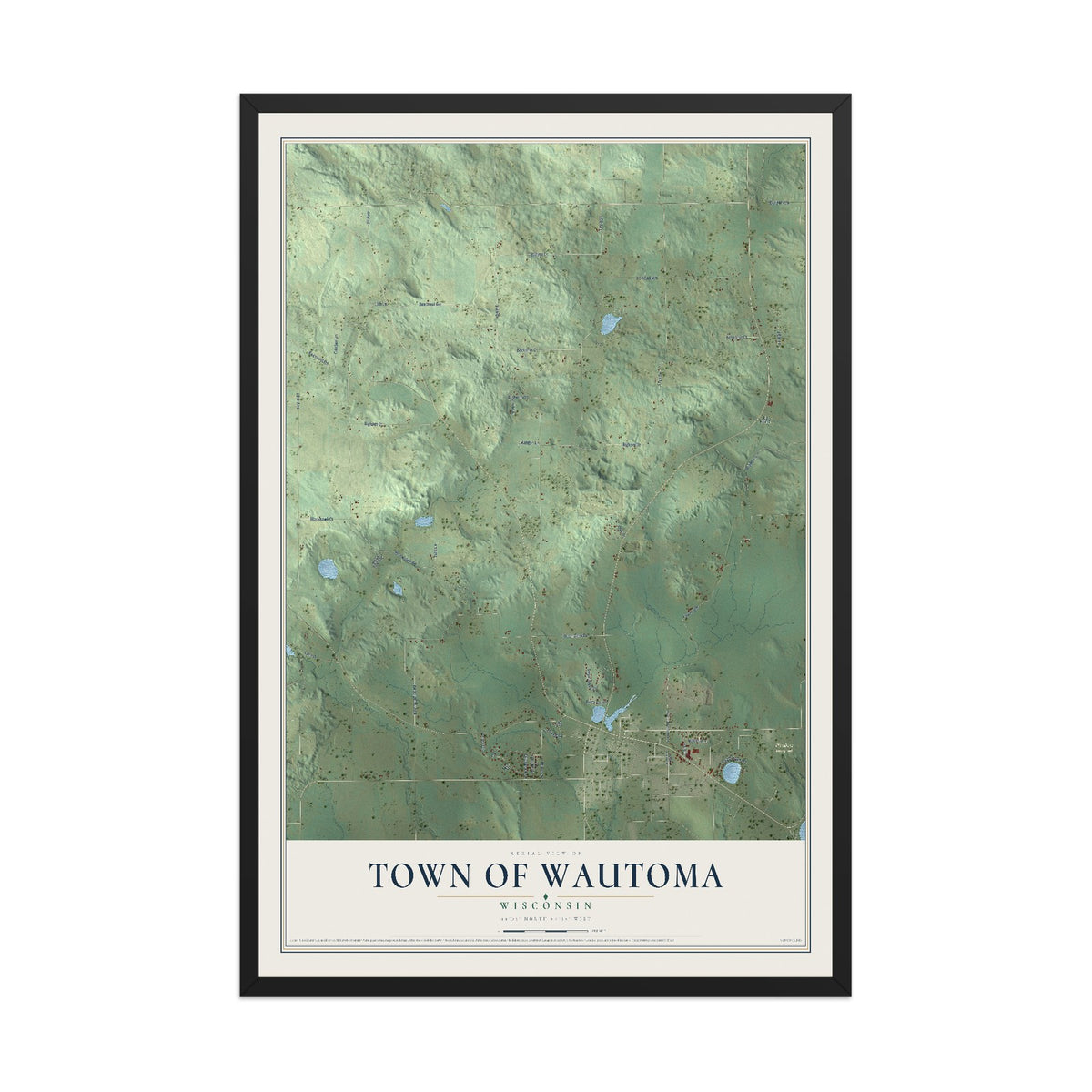 Map of the Town of Wautoma, Wisconsin, 12 x 18 inch print in a black wood frame