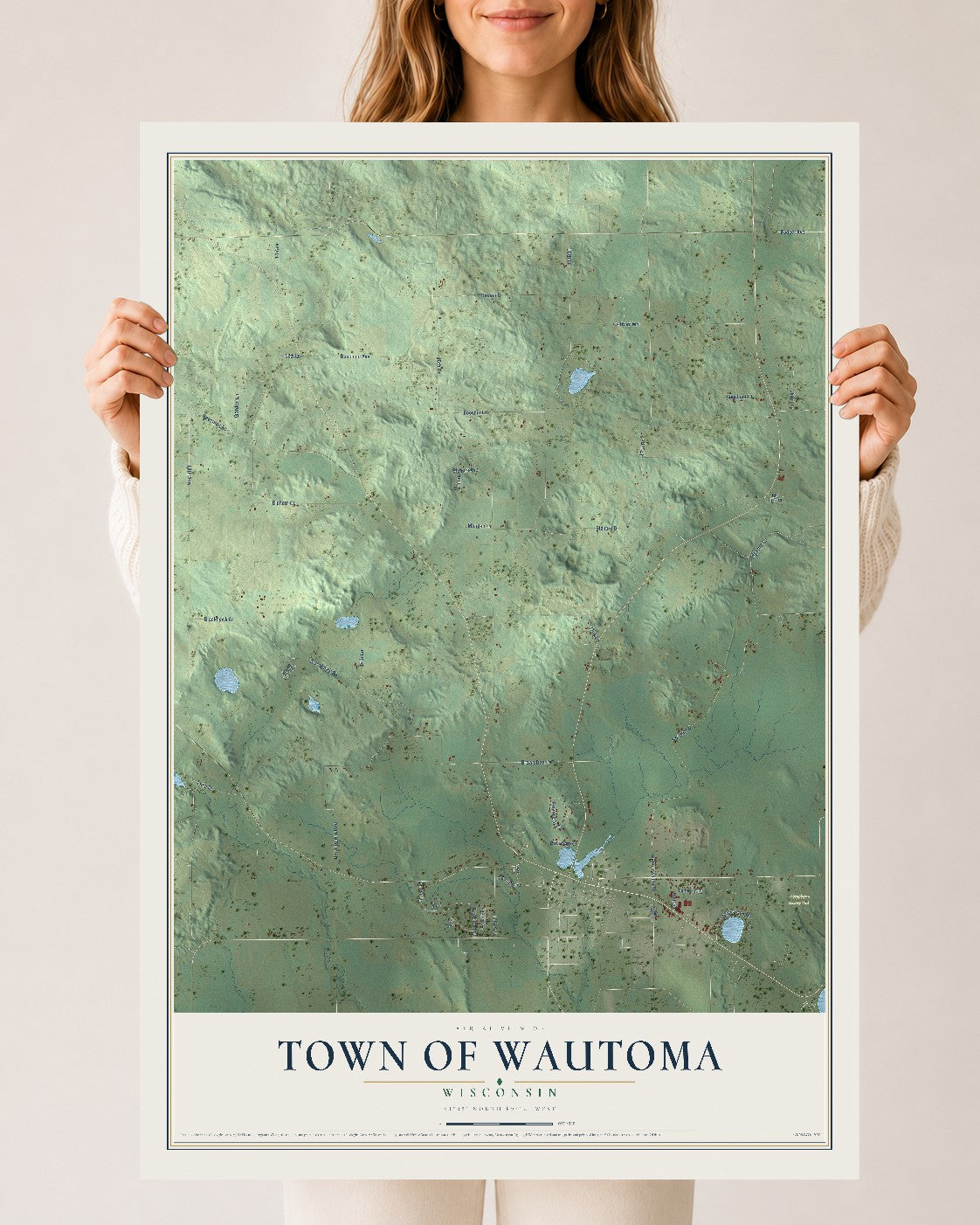 Map of the Town of Wautoma, Wisconsin, 24 x 36 inch unframed archival matte print
