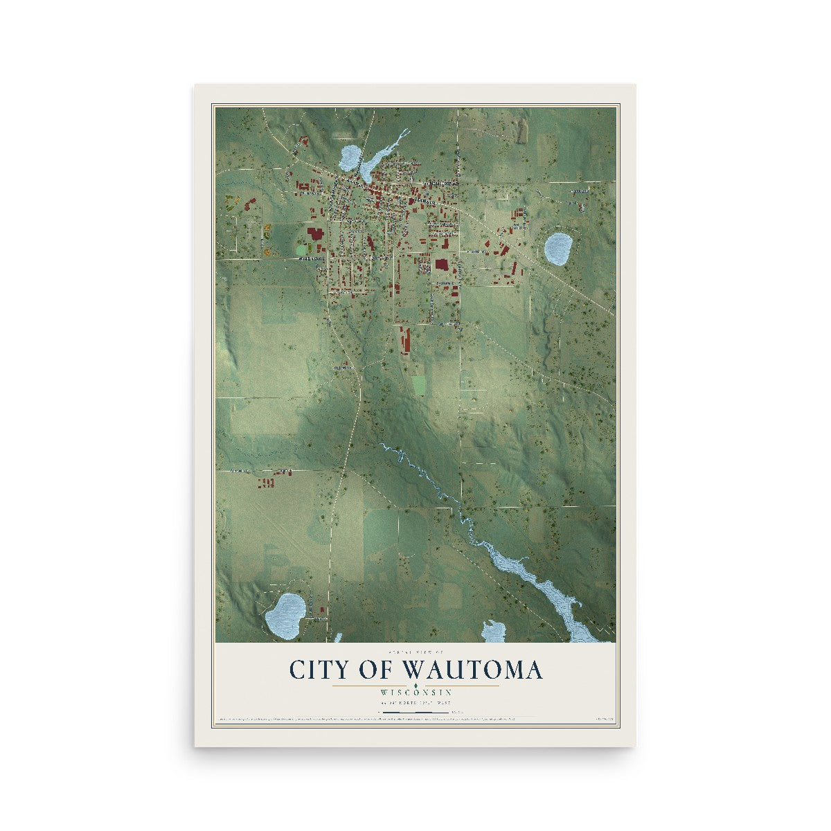 Map of Wautoma, Wisconsin, 12 x 18 inch unframed archival matte print