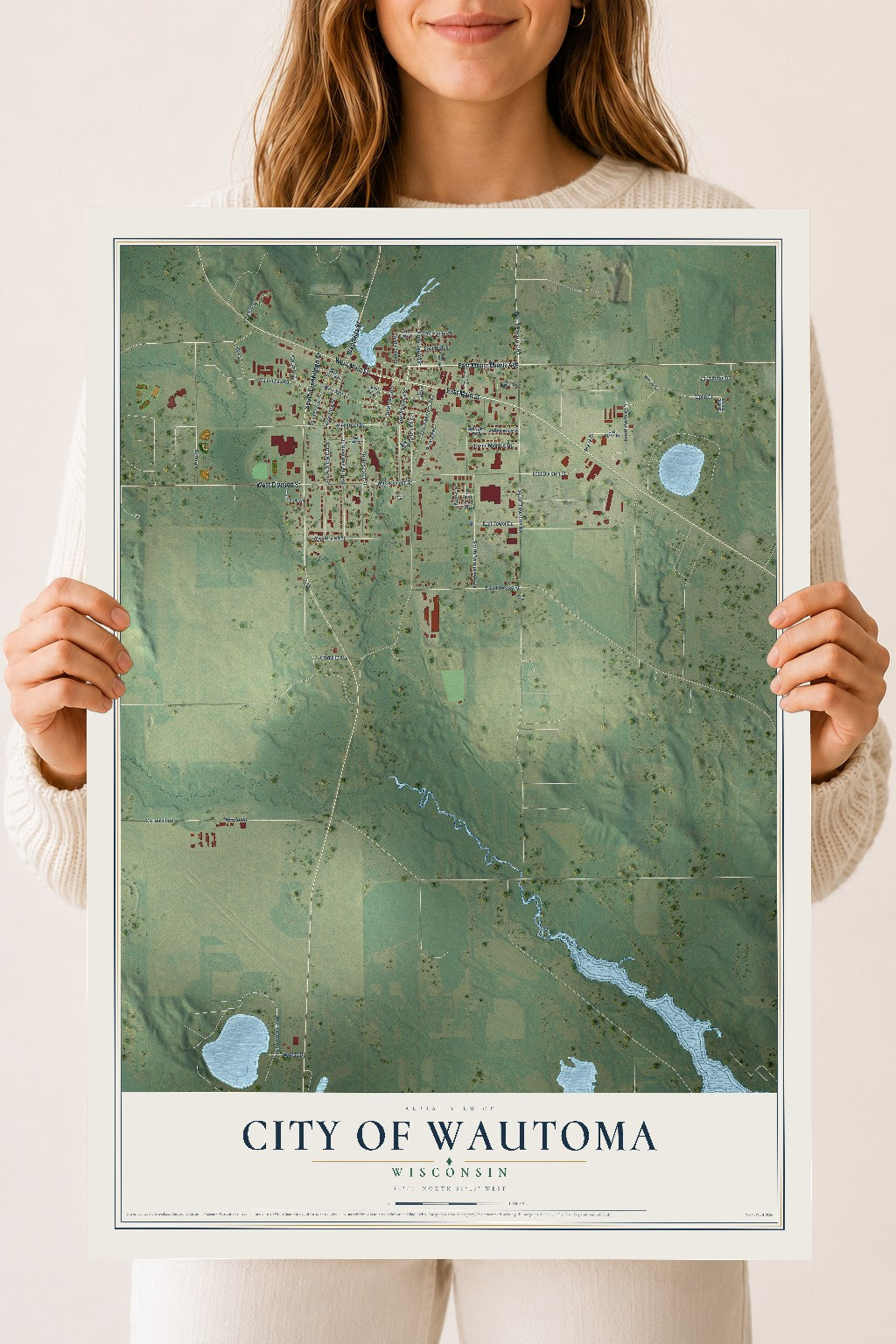 Map of Wautoma, Wisconsin, 18 x 24 inch unframed archival matte print
